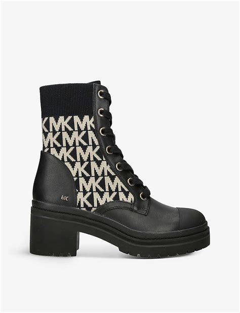 brea boots michael kors|Brea Leather and Logo Jacquard Combat Boot .